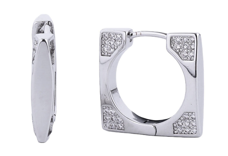 SJE310528 14K CZ Pave Corner Square Hoop Earrings - MiMi Wholesale