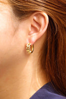 SJE310529 14K Dipped Hoop Cz Paved Earrings - MiMi Wholesale