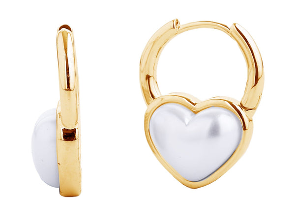 SJE310556 14K Dipped Pearl Heart Huggie Earrings - MiMi Wholesale