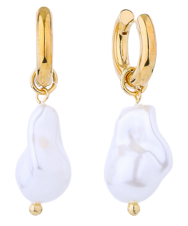 SJE310564 14K Dipped Pearl Huggie Earrings - MiMi Wholesale