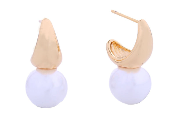 SJE310570 14K Pearl Moon Post Earrings - MiMi Wholesale