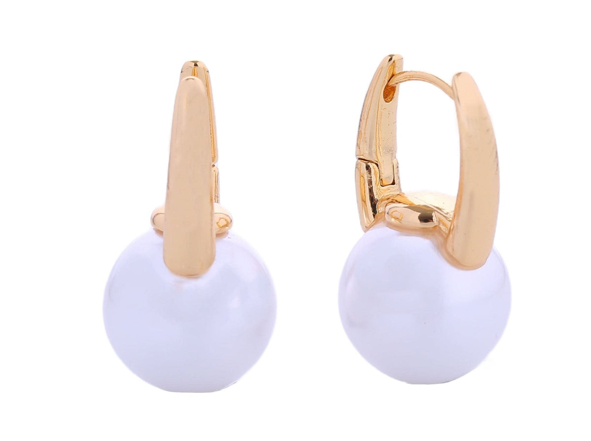 SJE310571 14K Pearl Drop Huggie Earrings - MiMi Wholesale