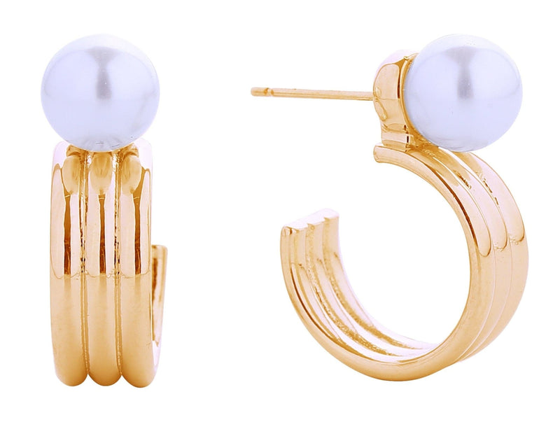 SJE310573 14K Pearl On Hoop Post Earrings - MiMi Wholesale