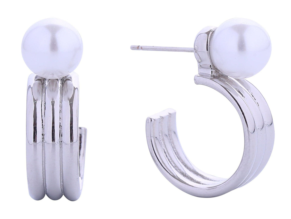SJE310573 14K Pearl On Hoop Post Earrings - MiMi Wholesale