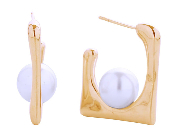 SJE310575 14K Chic Square Pearl Post Earrings - MiMi Wholesale