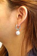 SJE310647 14K Pearl Dangle Huggie Earrings - MiMi Wholesale