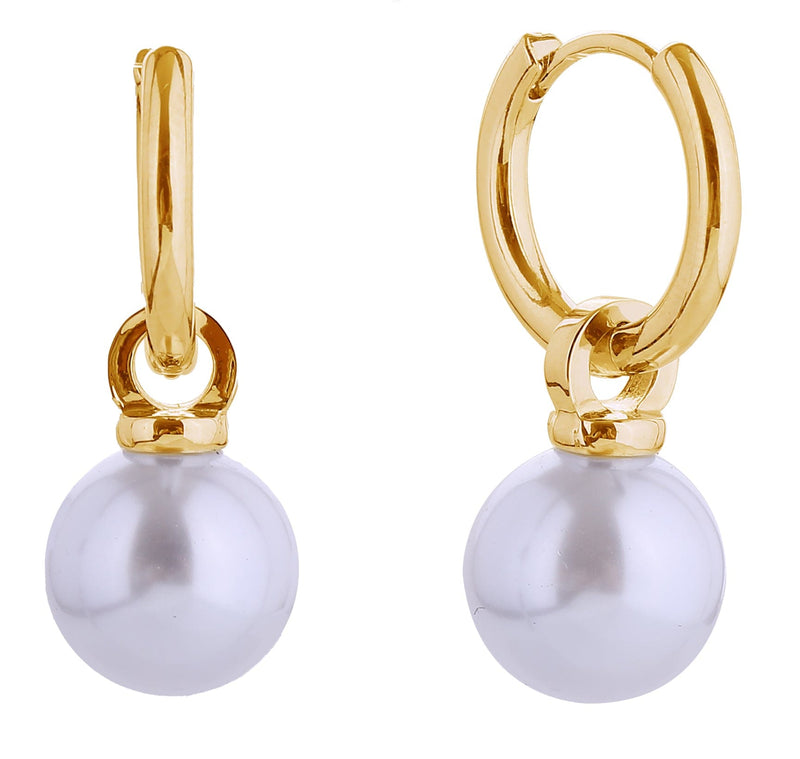 SJE310647 14K Pearl Dangle Huggie Earrings - MiMi Wholesale