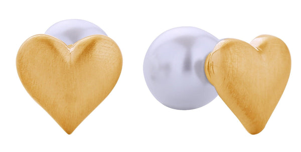 SJE310662 14K Matte Heart Pearl Post Earrings - MiMi Wholesale