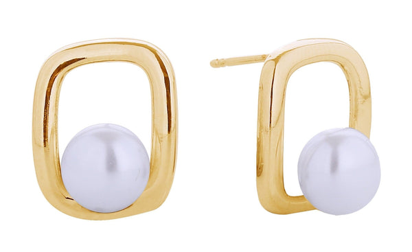 SJE310664 14K Square Pearl Post Earrings - MiMi Wholesale