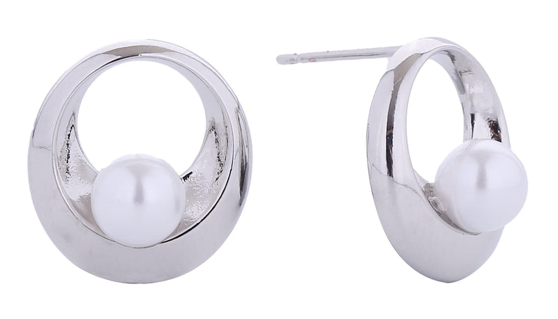 SJE310665 14K Inner Circle Pearl Post Earrings - MiMi Wholesale