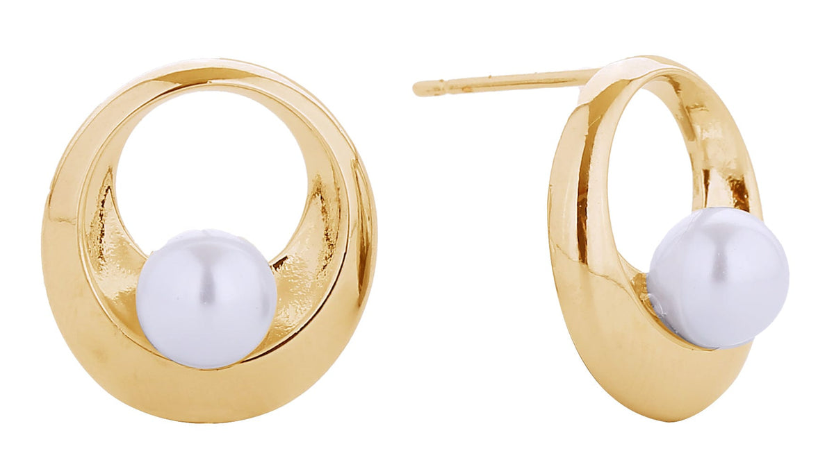 SJE310665 14K Inner Circle Pearl Post Earrings - MiMi Wholesale