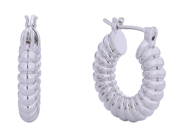 SJE310674 14K Ridged Hoop Pincatch Earrings - MiMi Wholesale