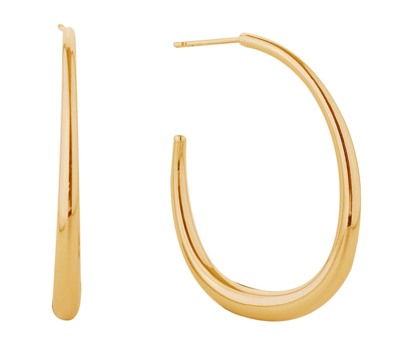 SJE310754 14K Sleek Oval Hoop Post Earrings - MiMi Wholesale