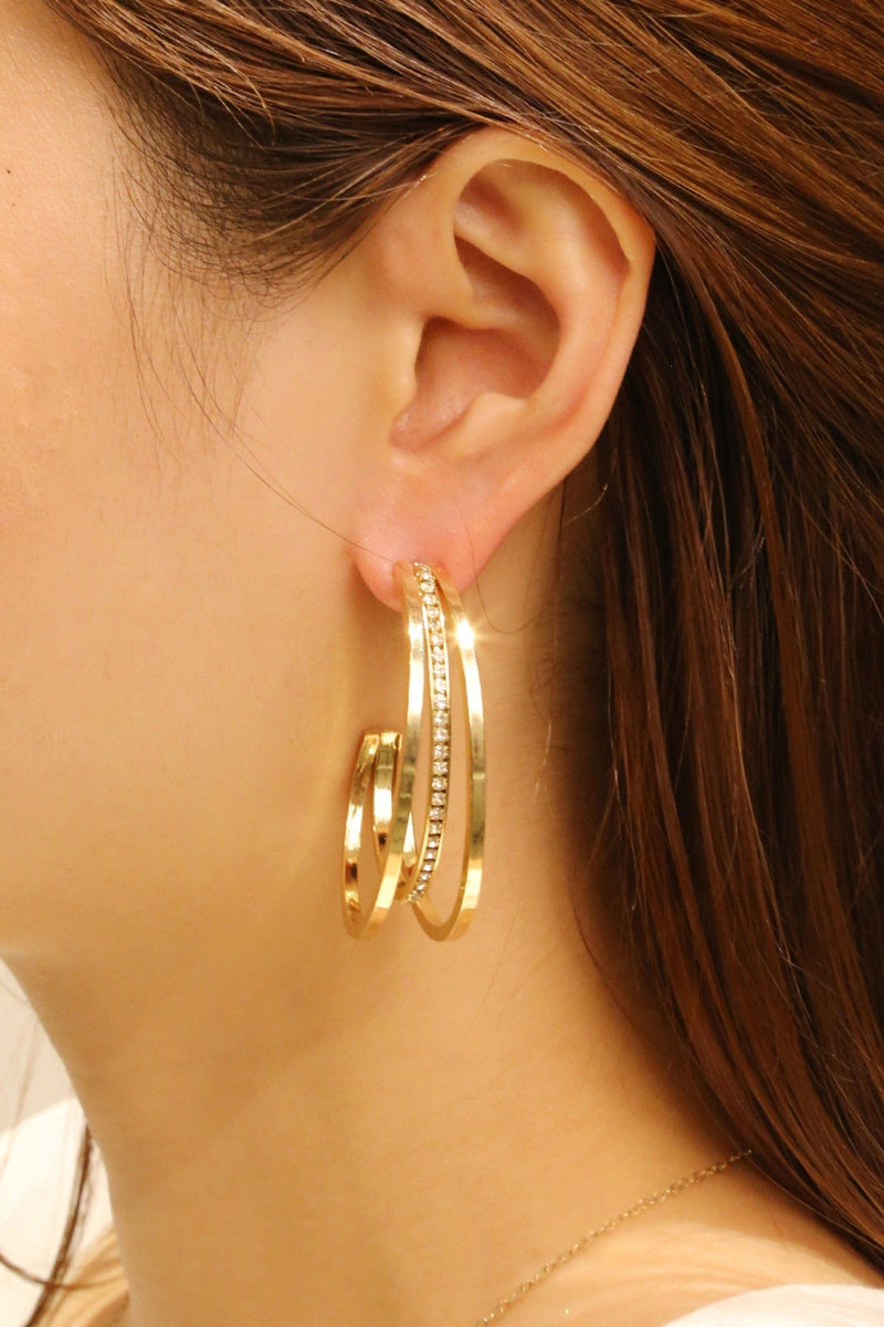 SJE310767 14K Triple Open Hoop Post Earrings - MiMi Wholesale