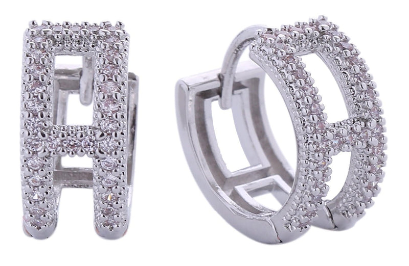 SJE310793 14K Initial H Pave CZ Huggie Earrings - MiMi Wholesale