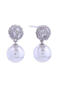 SJE310925 14K Crystal Top Pearl Drop Post Earrings - MiMi Wholesale