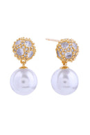 SJE310925 14K Crystal Top Pearl Drop Post Earrings - MiMi Wholesale