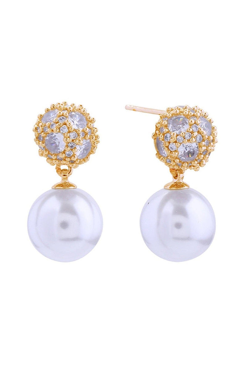 SJE310925 14K Crystal Top Pearl Drop Post Earrings - MiMi Wholesale