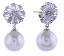 SJE310926 14K Flower Crystal Top Pearl Post Earrings - MiMi Wholesale