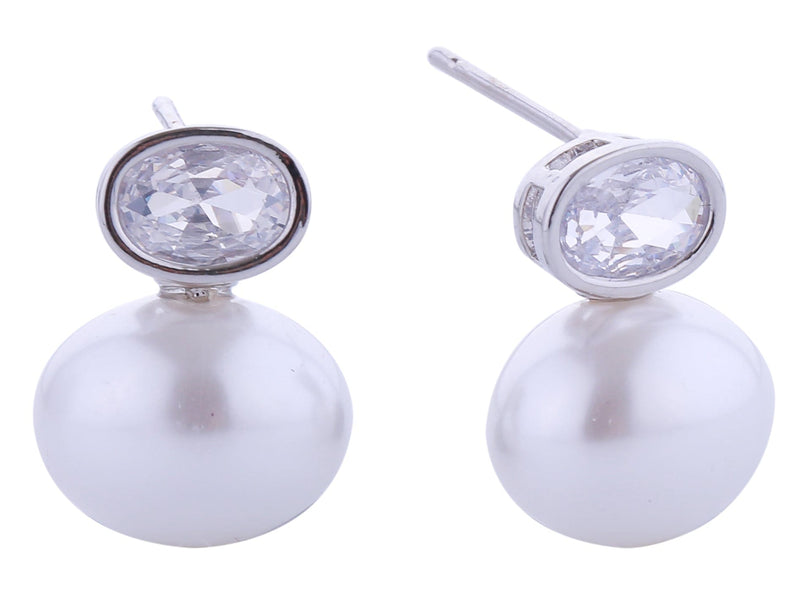 SJE310930 14K Dipped CZ Sparkle Pearl Post Earrings - MiMi Wholesale