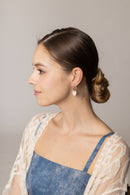 SJE310933 14K Woven CZ Pearl Heart Post Earrings - MiMi Wholesale