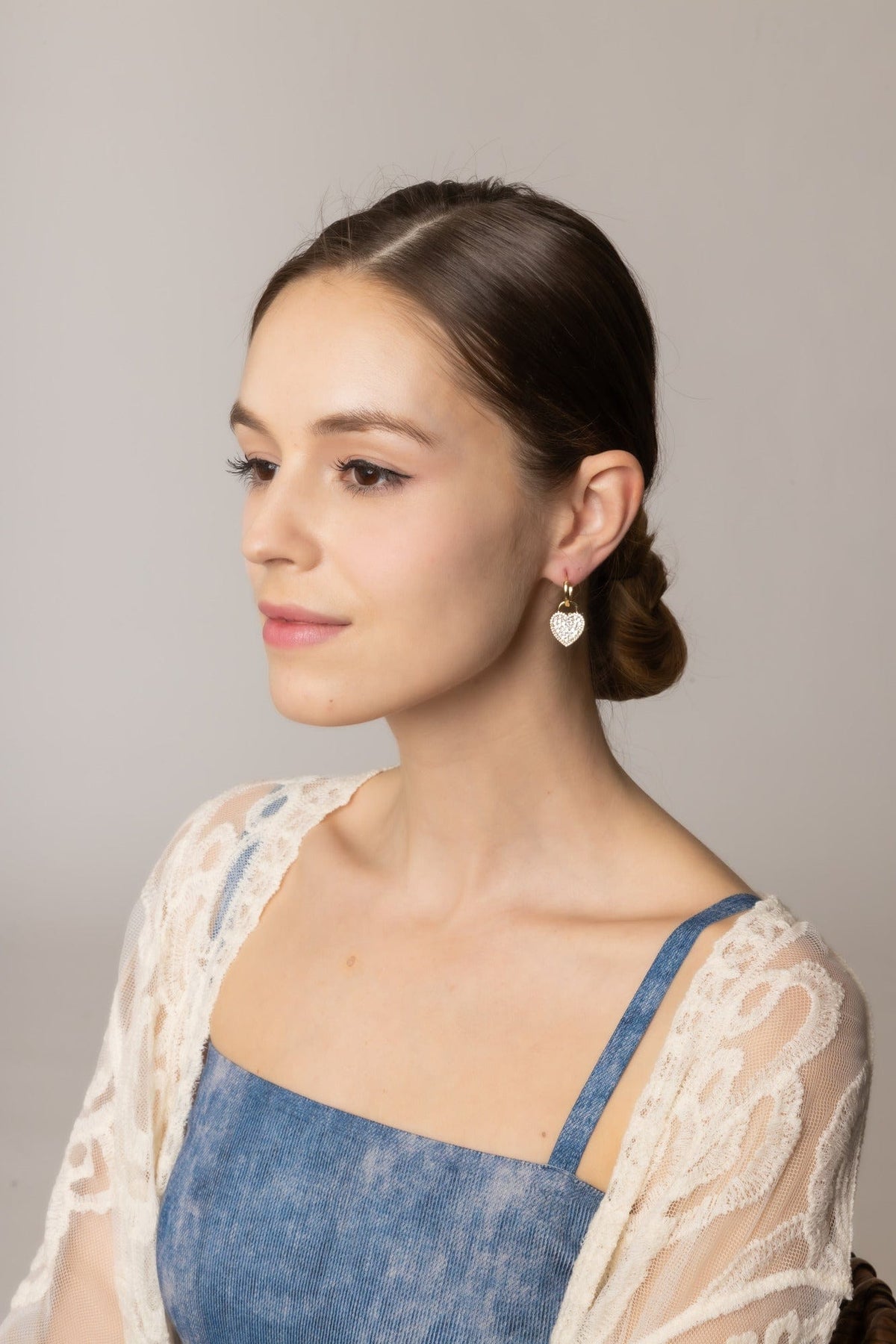 SJE310933 14K Woven CZ Pearl Heart Post Earrings - MiMi Wholesale