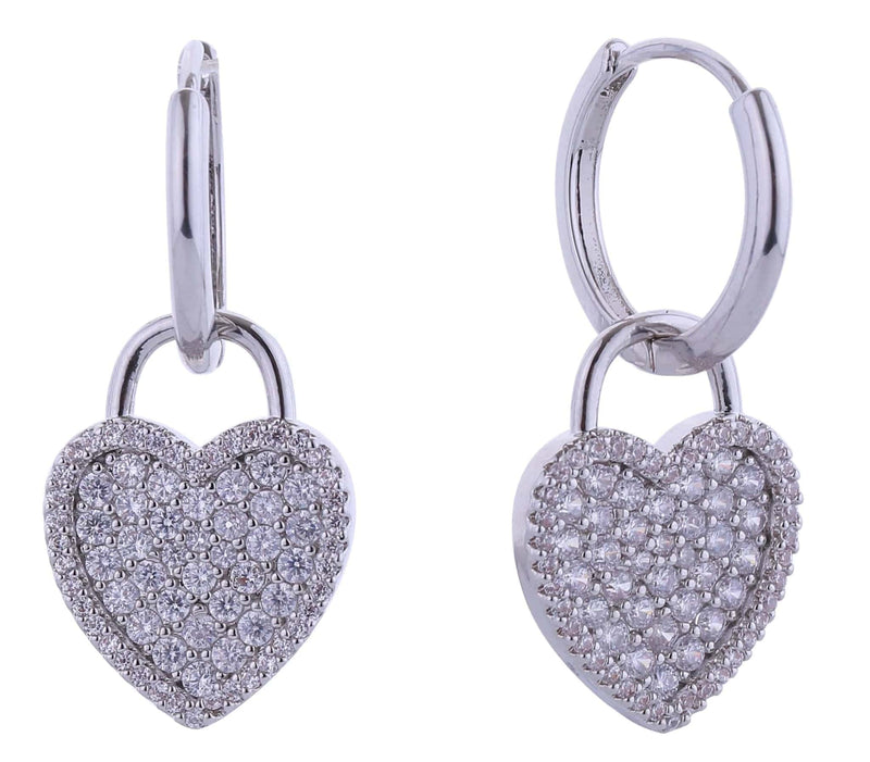 SJE310936 14K Crystal Heart Drop Huggie Earrings - MiMi Wholesale