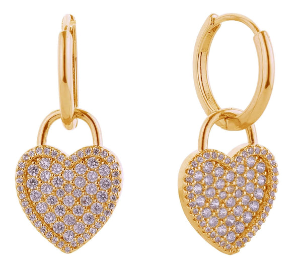 SJE310936 14K Crystal Heart Drop Huggie Earrings - MiMi Wholesale