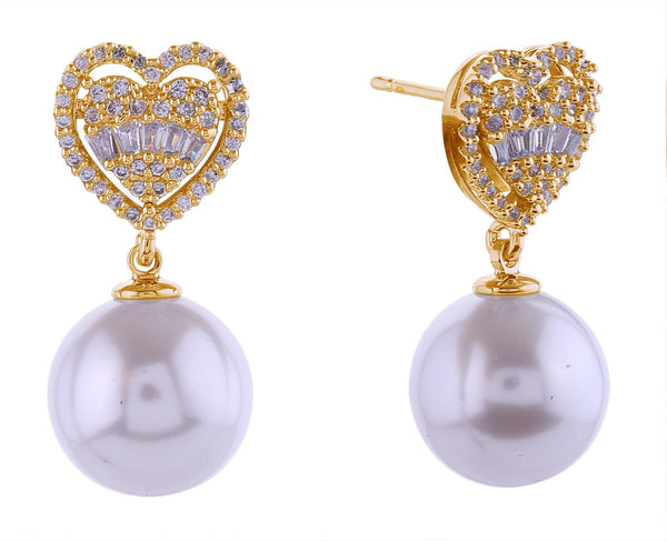 SJE310937 14K Crystal Heart Top Pearl Dangle Earrings - MiMi Wholesale