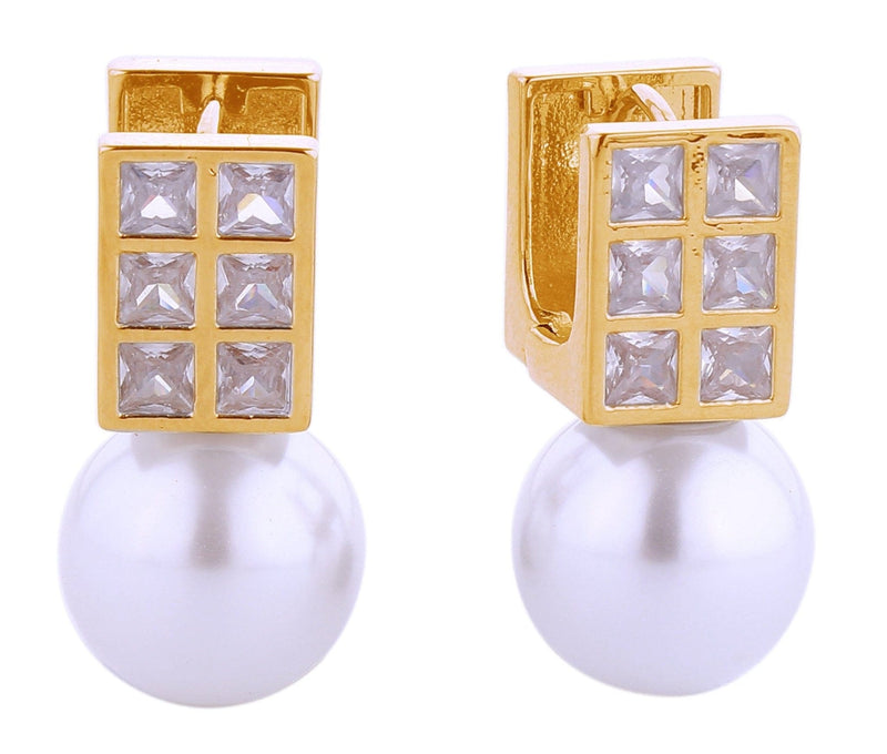 SJE310943 14K Dipped Square CZ Pearl Drop Earrings - MiMi Wholesale