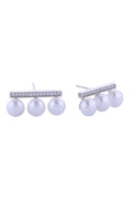 SJE310948 14K CZ Bar Trio Pearl Post Earrings - MiMi Wholesale