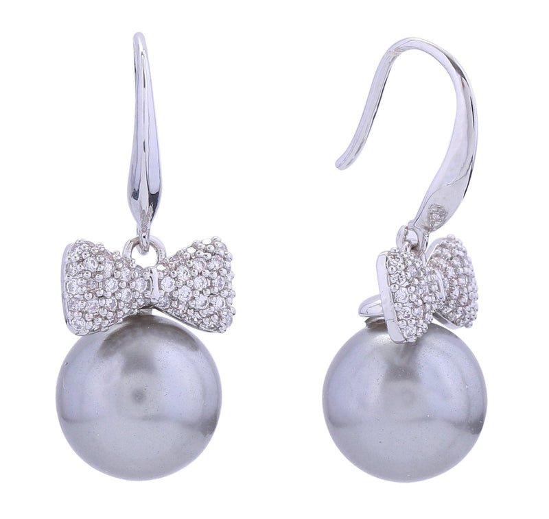 SJE310954 14K Bow Pearl Drop Post Earrings - MiMi Wholesale