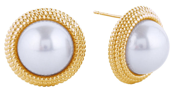 SJE310956 14K Pearl Button Post Earrings - MiMi Wholesale