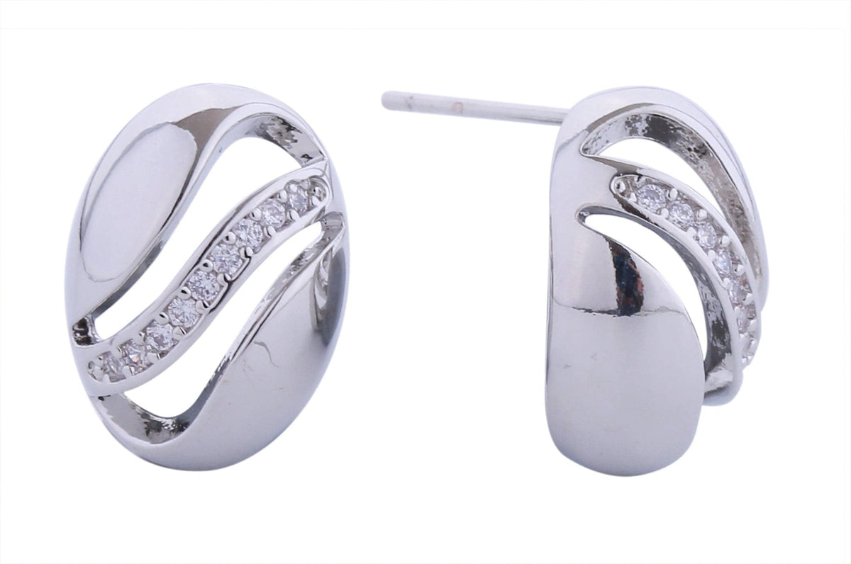 SJE310991 14K Cutout Oval Pave CZ Post Earrings - MiMi Wholesale