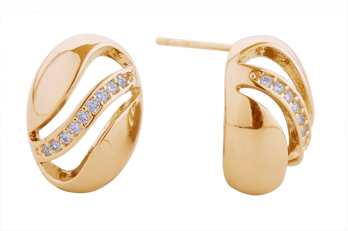 SJE310991 14K Cutout Oval Pave CZ Post Earrings - MiMi Wholesale