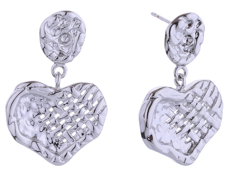 SJE311005 14K Crafted Heart Dangle Post Earrings - MiMi Wholesale