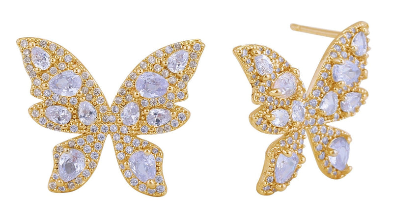 SJE311031 14K Dipped Butterfly CZ Post Earrings - MiMi Wholesale