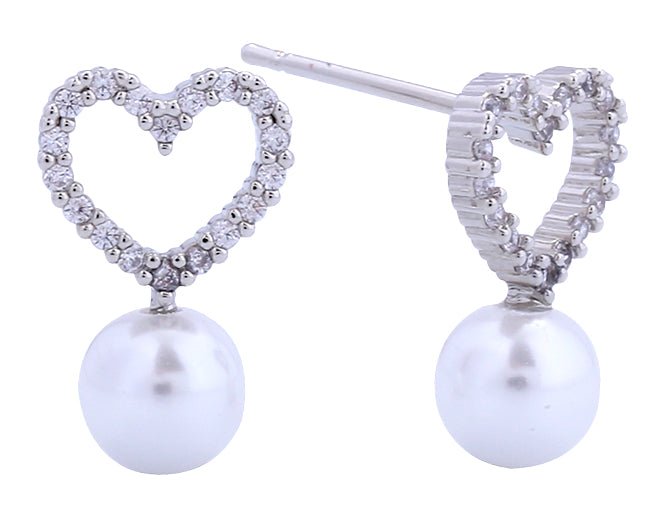 SJE311097 14K Open Heart Pearl Post Earrings - MiMi Wholesale