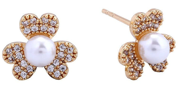 SJE311106 14K Dipped Clover Pinwheel Pearl Post Earrings - MiMi Wholesale