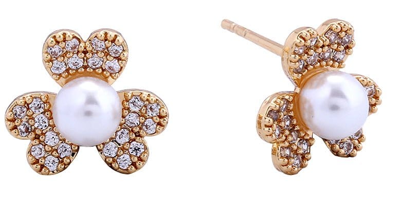 SJE311106 14K Dipped Clover Pinwheel Pearl Post Earrings - MiMi Wholesale