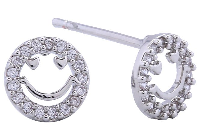 SJE311112 14K CZ Bordered Smile Post Earrings - MiMi Wholesale