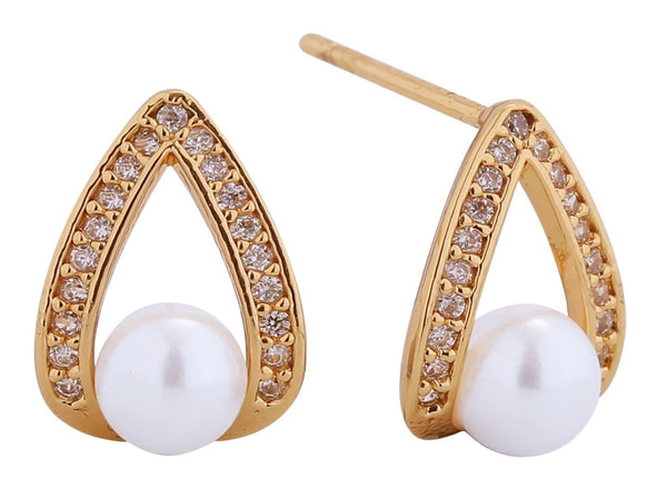 SJE311113 14K Dipped Clamped Pearl Post Earrings - MiMi Wholesale