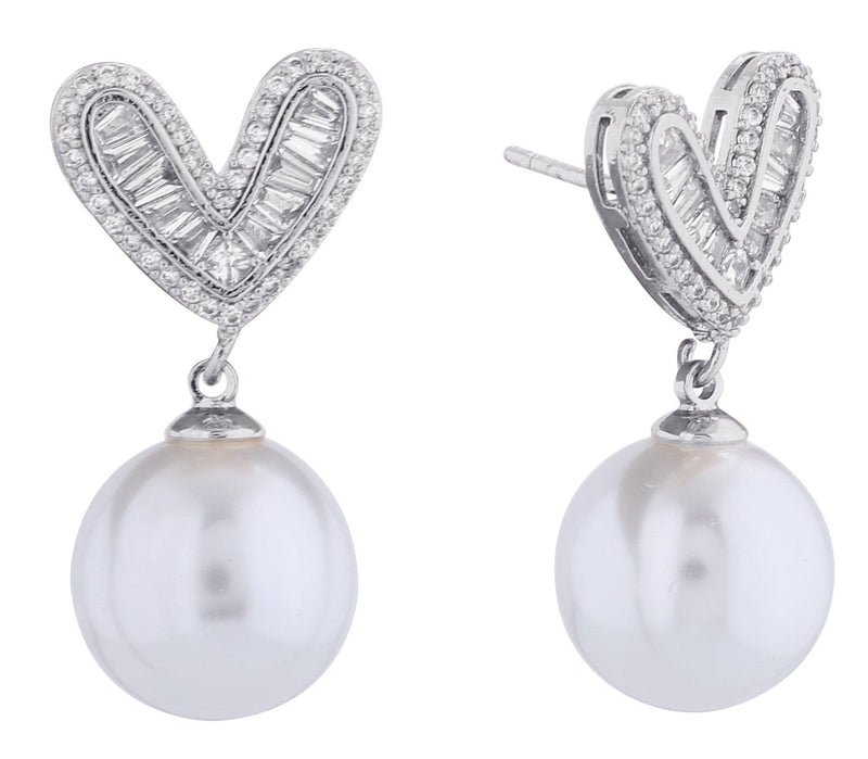 SJE311143 14K Pearl Heart Pendant Drop Earrings - MiMi Wholesale