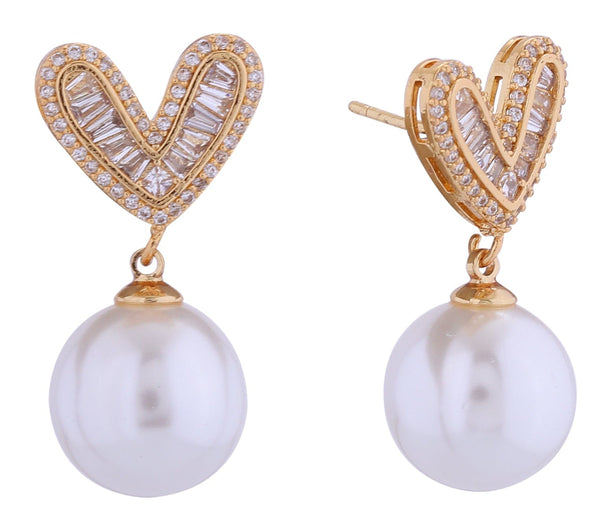 SJE311143 14K Pearl Heart Pendant Drop Earrings - MiMi Wholesale