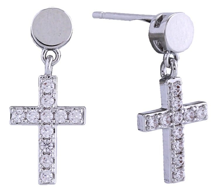 SJE311145 14K Dangling Cross Post Earrings - MiMi Wholesale