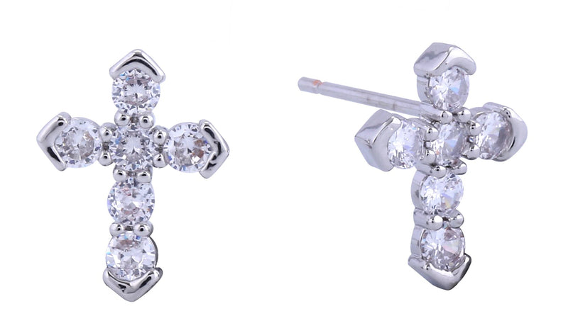 SJE311150 14K Classic Cross Cz Post Earrings - MiMi Wholesale