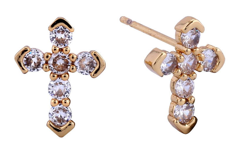 SJE311150 14K Classic Cross Cz Post Earrings - MiMi Wholesale