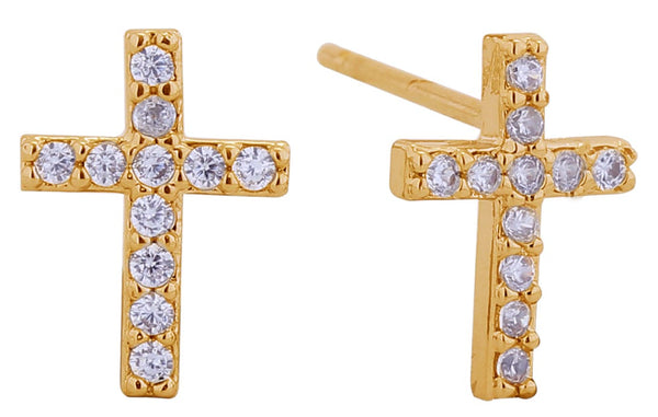 SJE311151 14K Dipped Mini Cross Post Earrings - MiMi Wholesale