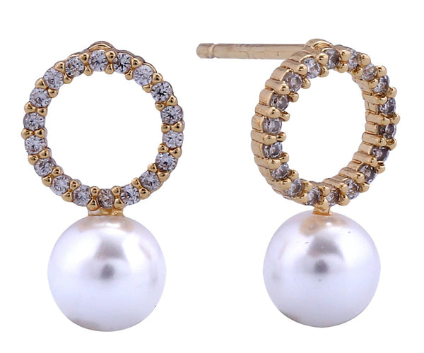 SJE311153 14K Dipped Open Ring Pearl Post Earrings - MiMi Wholesale