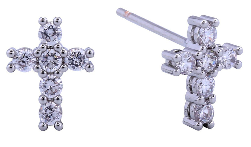 SJE311157 14K Tiny Cross CZ Post Earrings - MiMi Wholesale